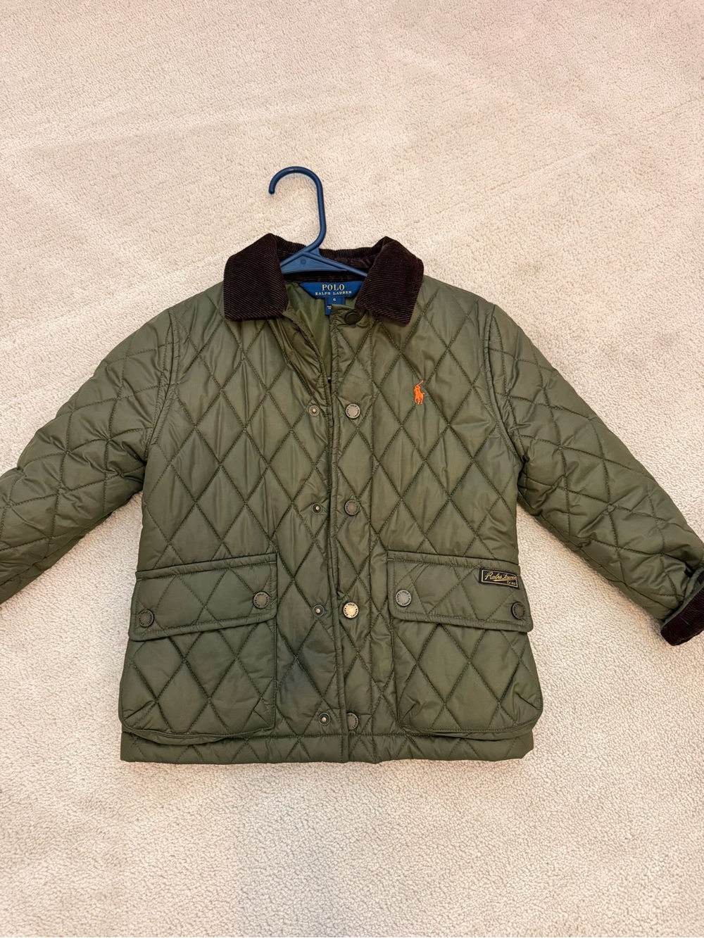 Polo by Ralph Lauren Kids Quilted Puffer Jacket - Olive with Brown Collar